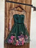 Long Sleeve 3D Flowers Homecoming Dresses Illusion Applique Short Prom Dress ARD2432-SheerGirl