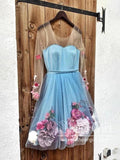 Long Sleeve 3D Flowers Homecoming Dresses Illusion Applique Short Prom Dress ARD2432-SheerGirl