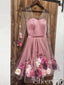 Vestido de fiesta corto con apliques de ilusión, vestidos de fiesta con flores en 3D de manga larga, ARD2432 