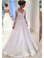 Long Sleeve A Line Lace Wedding Dress See Through Back Wedding Dress AWD1002