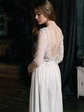 Long Sleeve Backless Wedding Dresses See Through Lace Top Beach Wedding Dress AWD1185-SheerGirl
