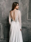 Long Sleeve Backless Wedding Dresses See Through Lace Top Beach Wedding Dress AWD1185
