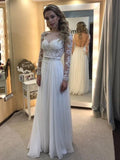 Long Sleeve Beach Wedding Dresses See Through Lace Rustic Wedding Dress AWD1065-SheerGirl
