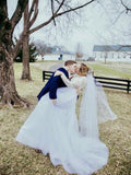Long Sleeve Beaded Floral Lace See Through Boho Wedding Dresses AWD1267-SheerGirl