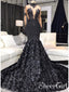 Long Sleeve Black Lace Mermaid Prom Dresses See Through Trumpet Formal Dress APD3366