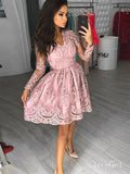 Long Sleeve Blush Pink Lace Homecoming Dresses See Through Pink Homecoming Dress ARD1492-SheerGirl