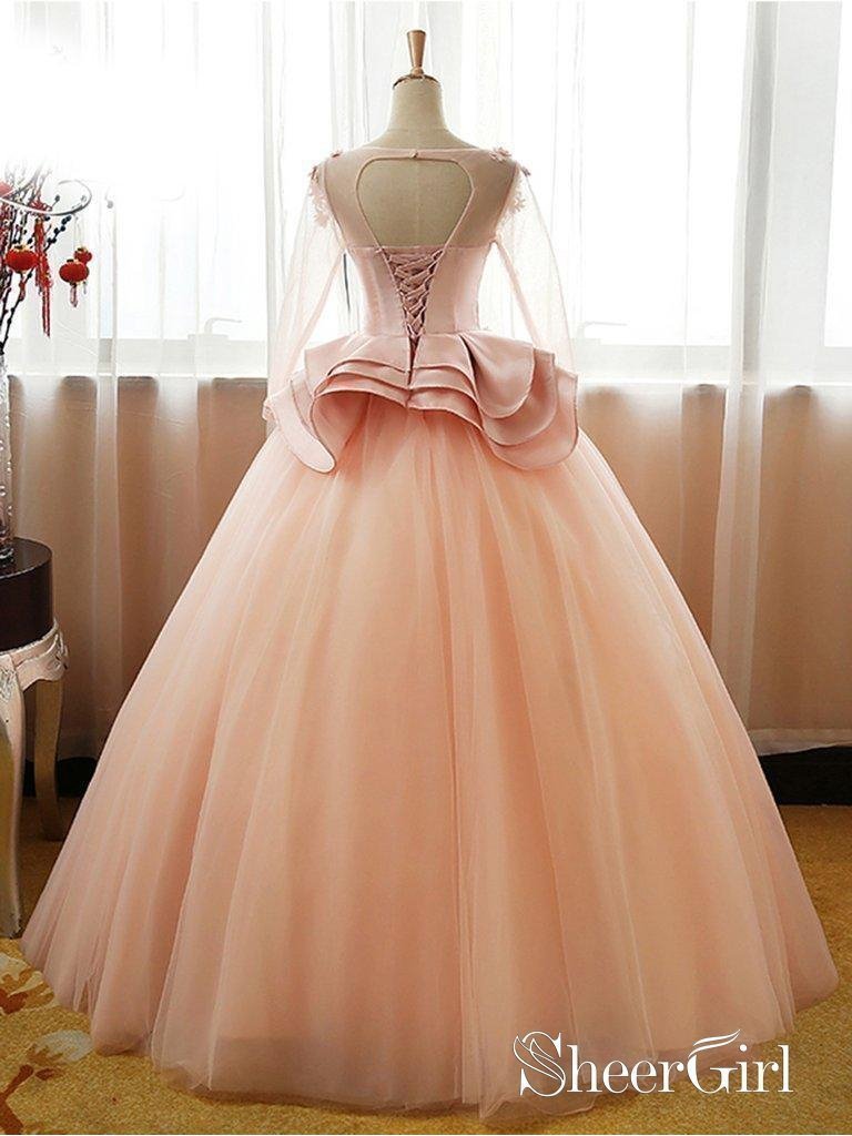 Long Sleeve Blush Pink Prom Dresses Cute Princess Sweet 16 Quinceanera Ball Gowns ARD1051 Long Sleeve Blush Pink Prom Dresses Cute Princess Sweet 16