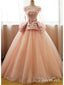 Long Sleeve Blush Pink Prom Dresses Cute Princess Sweet 16 Quinceanera Ball Gowns ARD1051