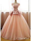 Long Sleeve Blush Pink Prom Dresses Cute Princess Sweet 16 Quinceanera Ball Gowns ARD1051-SheerGirl