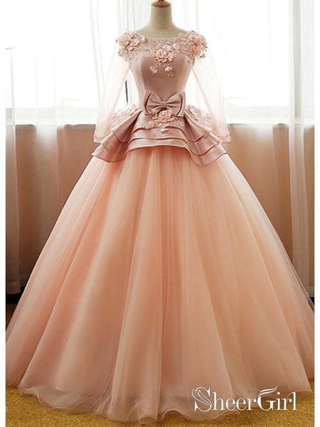 Long Sleeve Blush Pink Prom Dresses Cute Princess Sweet 16 Quinceanera Ball Gowns ARD1051 Long Sleeve Blush Pink Prom Dresses Cute Princess Sweet 16 Quinceanera Ball Gowns ARD1051