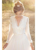 Long Sleeve Country Wedding Dresses Lace Chiffon Beach Wedding Dresses AWD1057-SheerGirl