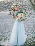 Long Sleeve Dusty Blue Wedding Dresses With Slit V Neck Velvet Rustic Wedding Dress AWD1259-SheerGirl