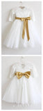 Long Sleeve Flower Girl Dresses White Lace Flower Girl Dress with Bow ARD1299-SheerGirl