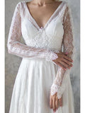 Long Sleeve Ivory Lace Beach Wedding Dresses Backless Boho Wedding Dress AWD1194-SheerGirl
