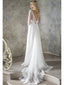 Plážové svatební šaty slonovinová krajka s dlouhým rukávem Boho svatební šaty bez zad AWD1194 