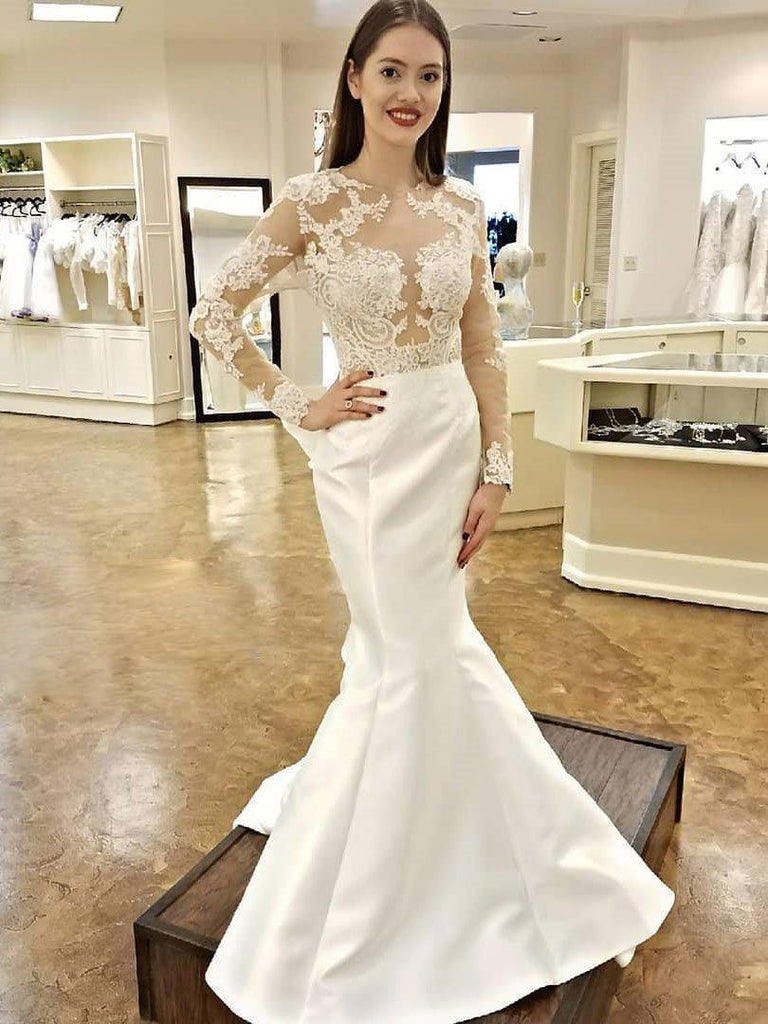 Long Sleeve Ivory Lace Wedding Dresses Mermaid Open Back Fitted Vintage Bridal Gowns APD3411 Long Sleeve Ivory Lace Wedding Dresses Mermaid Open Back Fitted Vintage Bridal Gowns APD3411