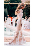 Long Sleeve Lace Applique Wedding Dresses Vintage Mermaid Wedding Dress AWD1255-SheerGirl