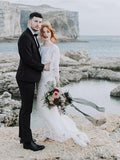 Long Sleeve Lace Bohemian Wedding Dresses See Through Beach Wedding Dress AWD1181-SheerGirl
