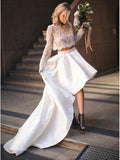 Long Sleeve Lace Two Piece Wedding Dresses High Low Beach Wedding Dress AWD1522-SheerGirl