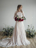 Long Sleeve Lace Wedding Dresses Plus Size Vintage Rustic Wedding Dress awd1138-SheerGirl