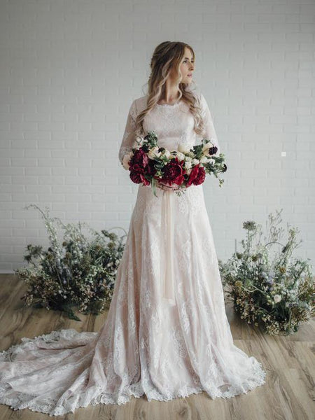 Long Sleeve Lace Wedding Dresses Plush Size Vintage Rustic Wedding