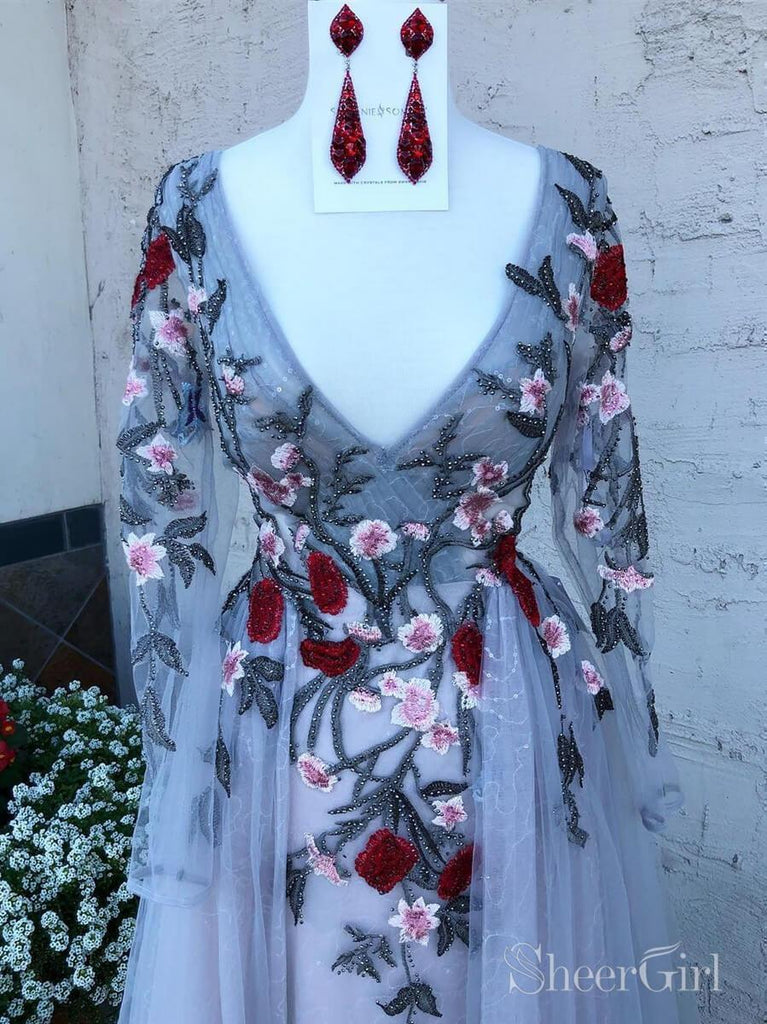 Mac Duggal Floral-Embellished Long-Sleeve Ruffled-Hem Mini Dress |  Anthropologie