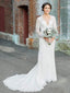 Skromné ​​krajkové svatební šaty s dlouhým rukávem a Court Train AWD1290 