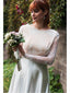 Long Sleeve Modest White Wedding Dresses Satin Plus Size Beach Wedding Dress AWD1193