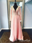 Růžové společenské šaty s dlouhým rukávem Skromné ​​šaty pro matku nevěsty velké velikosti APD3462 