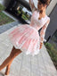 Long Sleeve Pink Homecoming Dresses V Neck Lace Short Junior Homecoming Dresses ARD1202