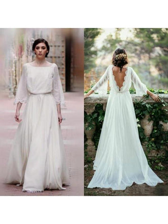 Long Sleeve Plus Size Wedding Dresses Backless Ivory Beach Wedding Dresses AWD1111-SheerGirl