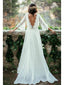 Long Sleeve Plus Size Wedding Dresses Backless Ivory Beach Wedding Dresses AWD1111