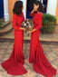Long Sleeve Red Mermaid Bridesmaid Dresses Modest Wedding Guest Dress ARD1392