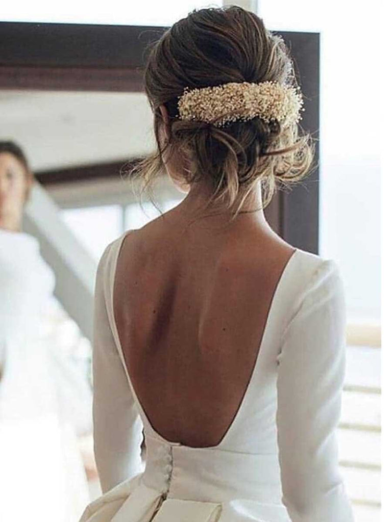 Long Sleeve Royal Wedding Dresses Backless White Ball Gown Wedding Dress with Pocket AWD1237 Long Sleeve Royal Wedding Dresses Backless White Ball Gown Wedding Dress with Pocket AWD1237