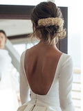 Long Sleeve Royal Wedding Dresses Backless White Ball Gown Wedding Dress with Pocket AWD1237-SheerGirl