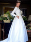 Long Sleeve Royal Wedding Dresses Backless White Ball Gown Wedding Dress with Pocket AWD1237