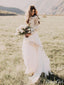 Long Sleeve Rustic Weding Dresses Lace Appliqued Ivory Beach Wedding Dress AWD1159