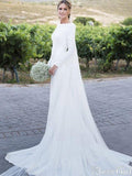 Long Sleeve Sheath Wedding Dresses Simple Modest Country Wedding Dress AWD1274-SheerGirl