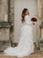 Jednoduché svatební šaty slonovinové barvy s dlouhým rukávem a volánovou sukní AWD1570 