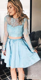 Long Sleeve Sky Blue Homecoming Dresses See Through Two Piece Hoco Dress ARD1415-SheerGirl