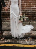Long Sleeve Soft Lace Wedding Dresses Mermaid Backless Boho Wedding Dresses AWD1766-SheerGirl