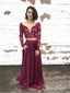 Long Sleeve Two Piece Lace Prom Dresses Purple See Through Beaded Formal Dresses APD3413