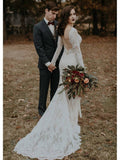 Long Sleeve Vintage Wedding Dresses Backless Rustic Lace Wedding Dresses AWD1137-SheerGirl