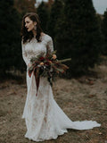 Long Sleeve Vintage Wedding Dresses Backless Rustic Lace Wedding Dresses AWD1137-SheerGirl