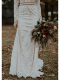 Long Sleeve Vintage Wedding Dresses Backless Rustic Lace Wedding Dresses AWD1137-SheerGirl