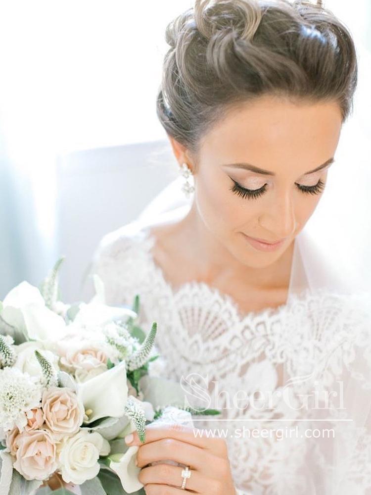 Long Sleeve Vintage Wedding Dresses Backless Rustic Lace Wedding Dresses AWD1137-SheerGirl