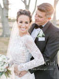 Long Sleeve Vintage Wedding Dresses Backless Rustic Lace Wedding Dresses AWD1137-SheerGirl