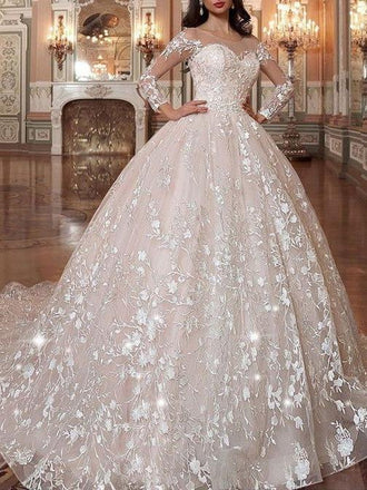 Long Sleeve Vintage Wedding Dresses Vintage Ball Gown Wedding Dress AWD1119-SheerGirl
