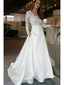 Long Sleeve Wedding Dresses See Through Lace Top Ivory Wedding Dresses AWD1140