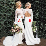 Long Sleeve White Mermaid Wedding Dresses Vintage Rustic Lace Wedding Dress AWD1152-SheerGirl